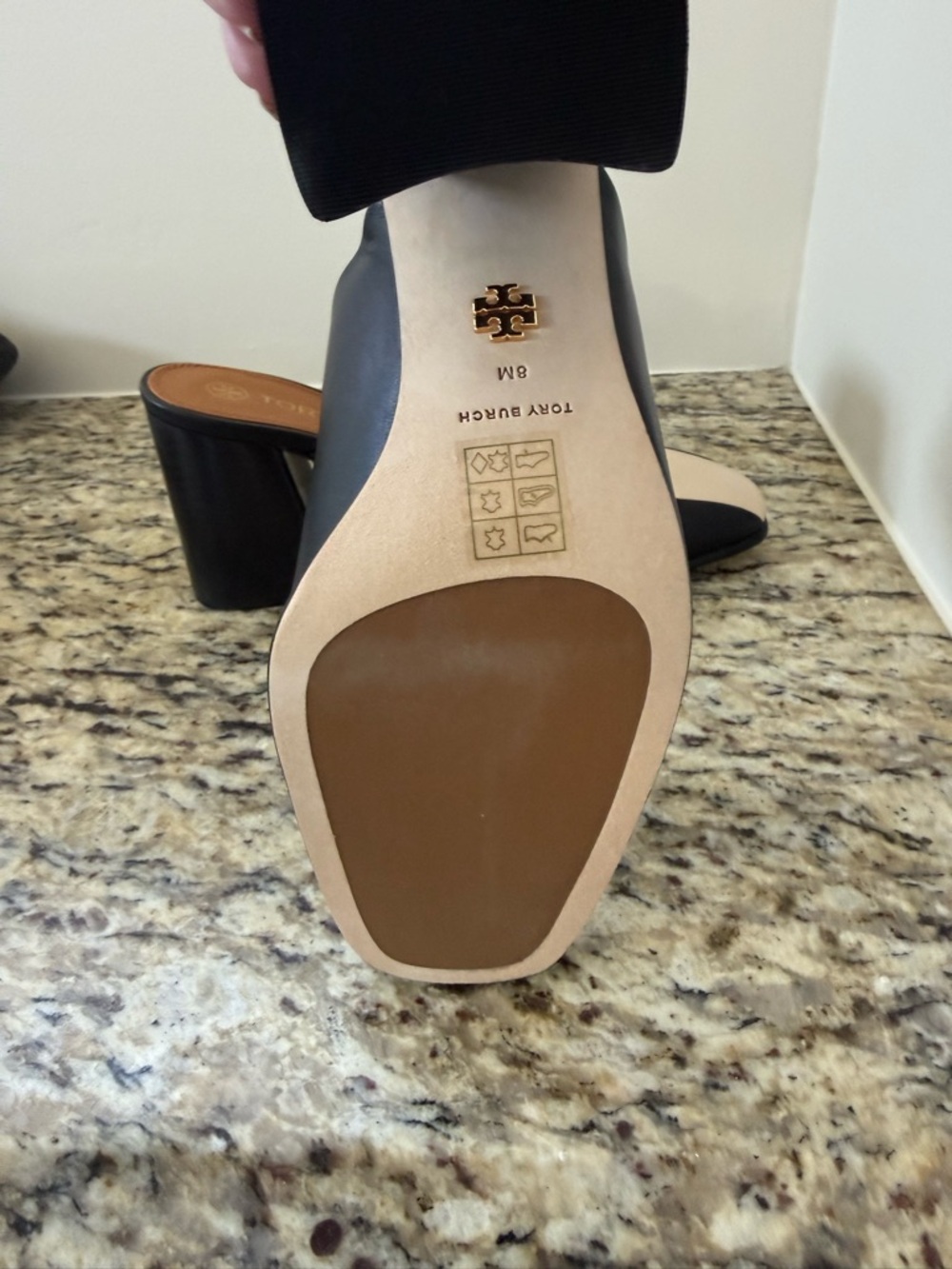 Tory Burch Two-Tone Cream and Black Slip-On Mules with Gold Hardware - Picture 3 of 3